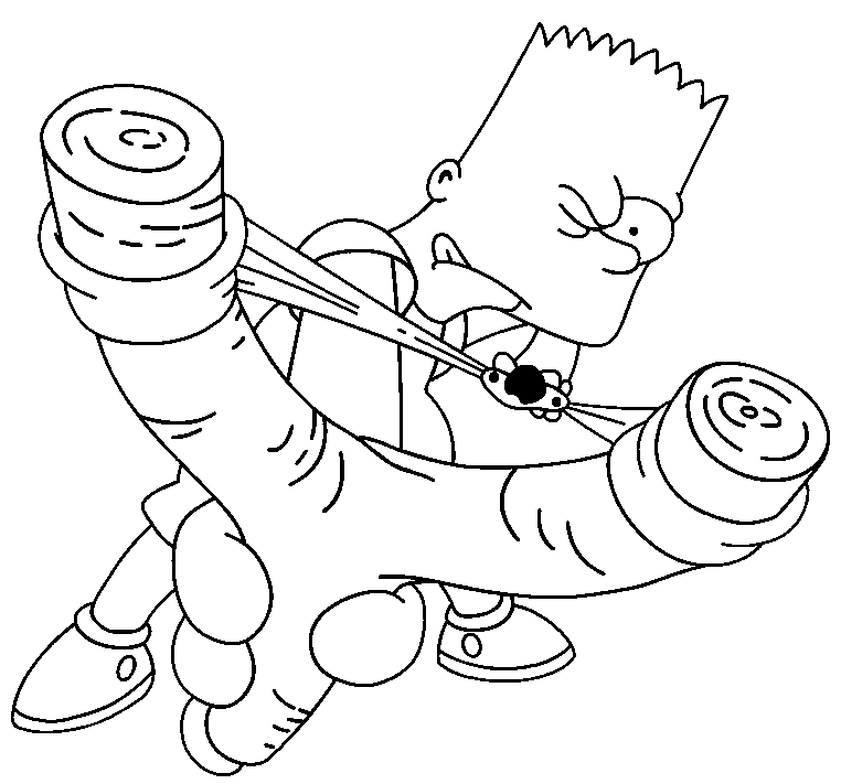 coloriage bart simpson joue au lance pierre